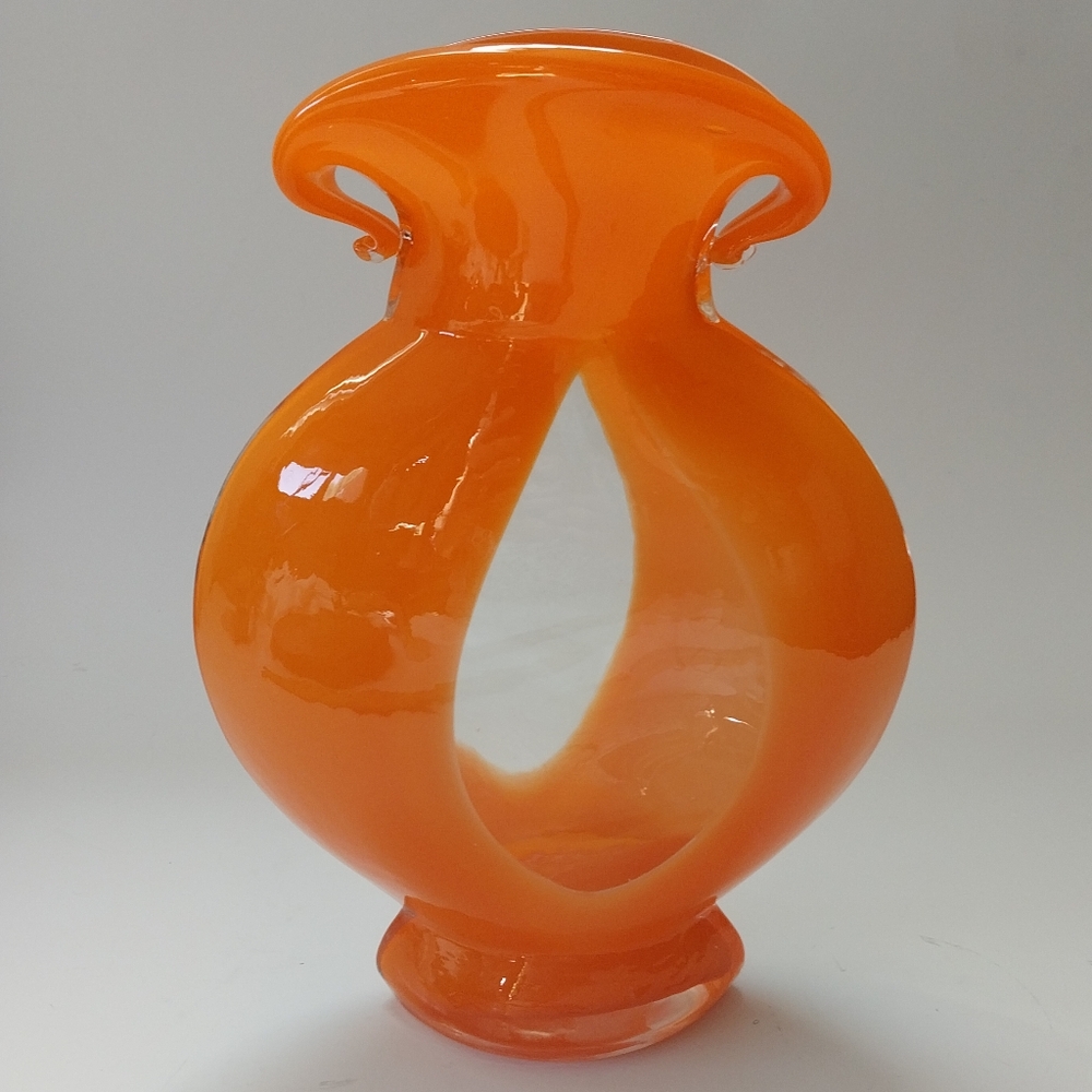 Rare Orange and Clear Blown Glass Vase. - Picture 4 of 9